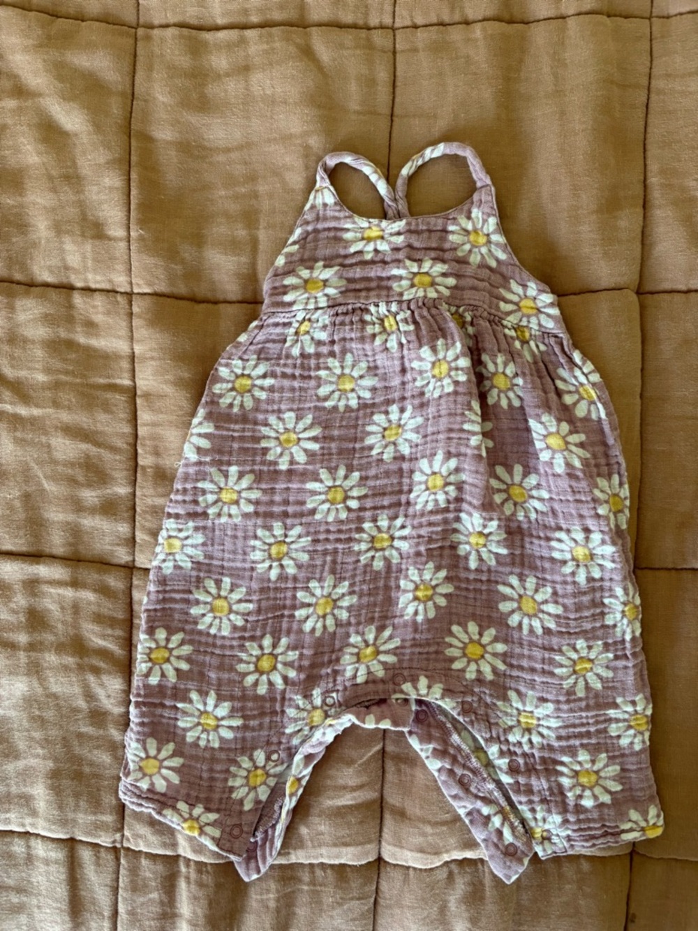 Angel Dear Daisy Print Mauve Baby Romper